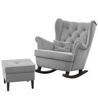 SCHAUKELSESSEL SCANDI mit hocker, Samt Grau - Grau, Holz/Textil (75/97/60cm) - Idohome