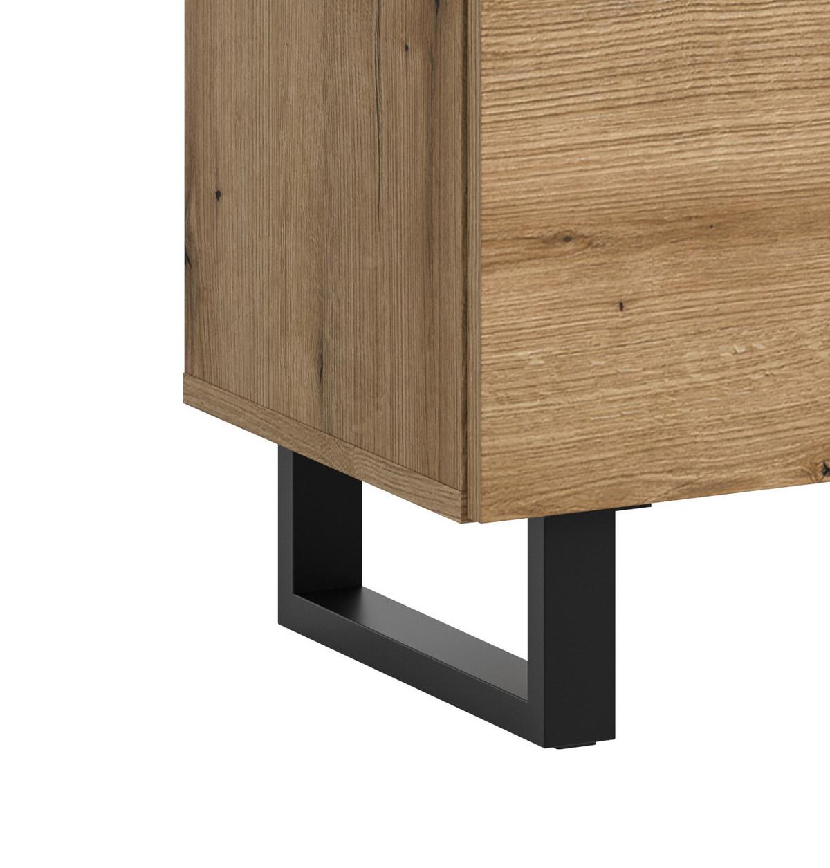 KOMMODE Evoke Eiche, schwarz, Highboard 80 x 99 cm mit Vollauszug und Soft-Close - Eichefarben/Schwarz, Holzwerkstoff/Metall (80/99/36cm) - Inn.Furn