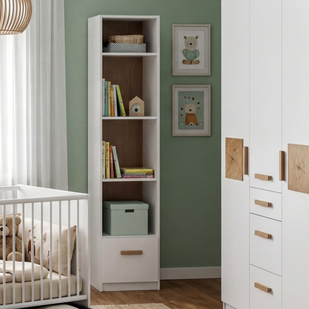 STANDREGAL mit Schubladen B47/H197/T40 cm, passend zum Babyzimmer Weiß & Eiche Dekor (22811,22812,22813) / 22814-04 - Eichefarben/Weiß, Holzwerkstoff (47/197/40cm) - luma-home