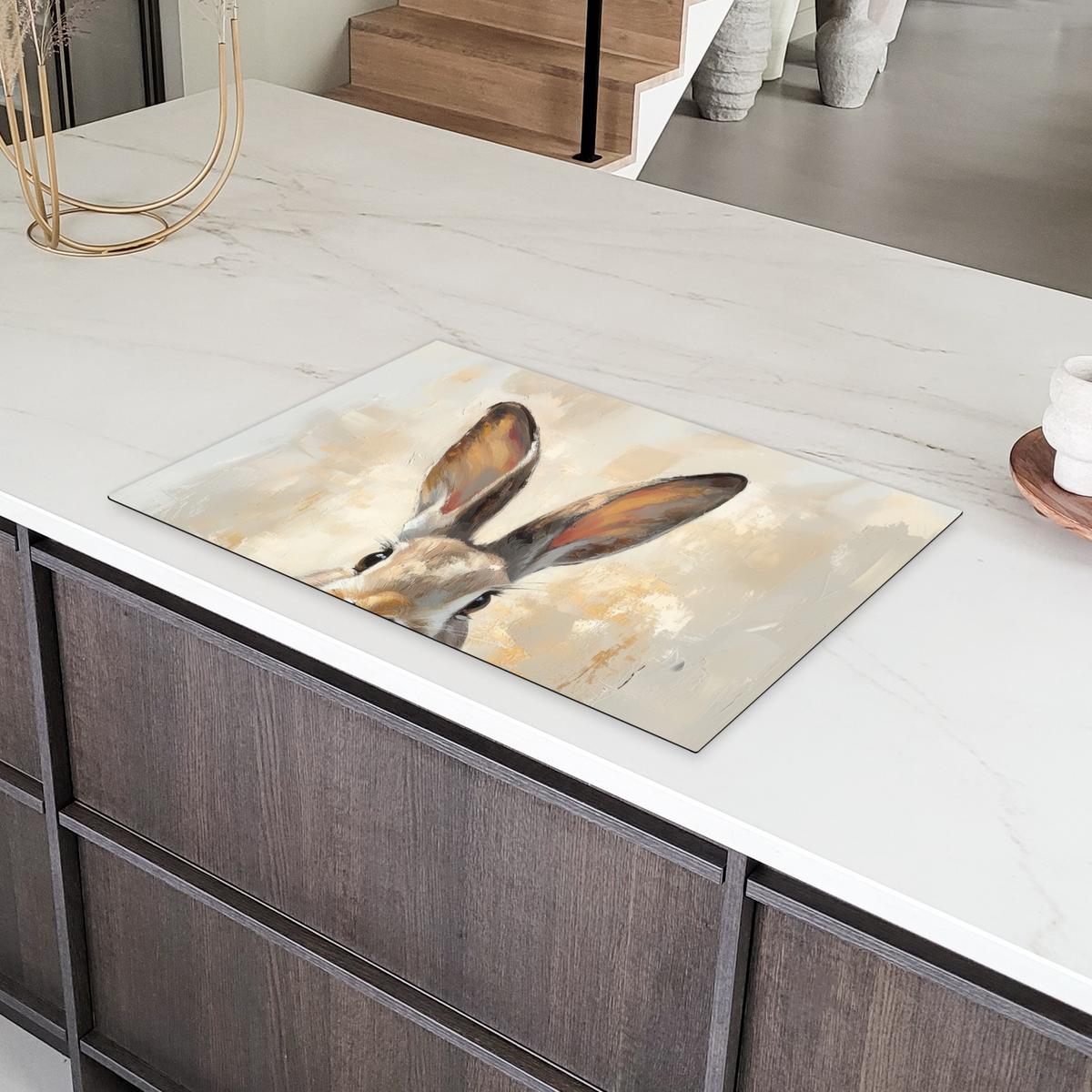HERDABDECKPLATTE Hase - Ohren - Braun Induktionsmatte 81x52 cm - Beige, Kunststoff (81/52/0.2cm) - MuchoWow