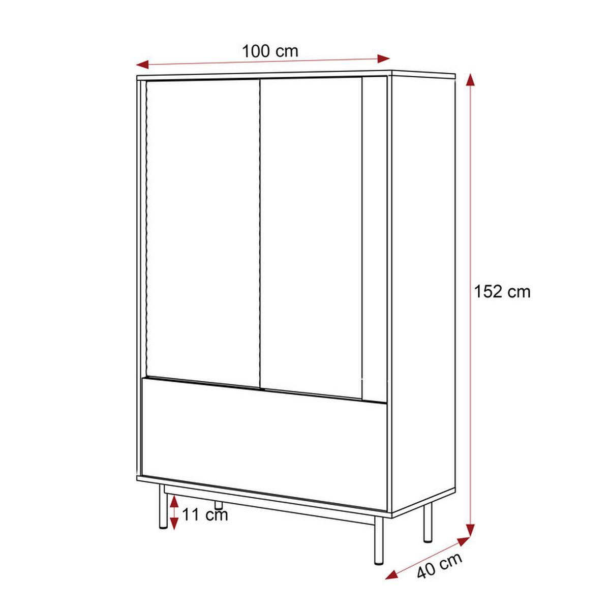 VITRINE LUSSO 100 cm Glastüren, Eiche / Kaschmir - Eichefarben, Holzwerkstoff/Metall (100/152/40cm) - Idohome