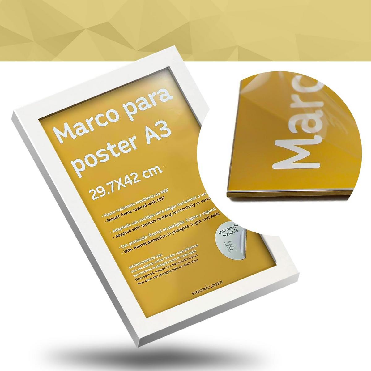 RAHMEN Set mit 4 aus MDF und Acrylglas Schutz und Aussteller für Fotografien, Bilder, Poster, Gemälde, Dekoration für Haus Farbe Weiß A3 - Weiß, Holz (29.7/3cm) - Nacnic