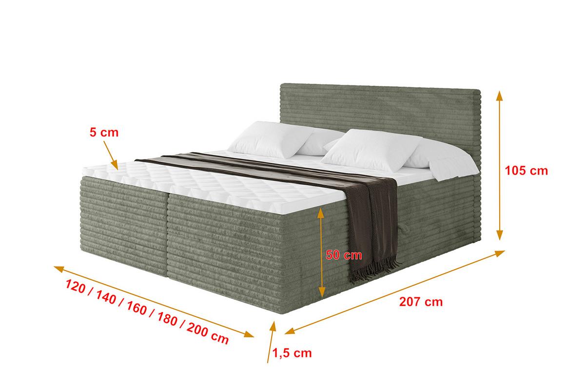 BOXBETT mit Matratze H4 und Lattenrost - TOLO-v1 - 140x200 Cord - Olive - Olivgrün, Holzwerkstoff (140/200cm)