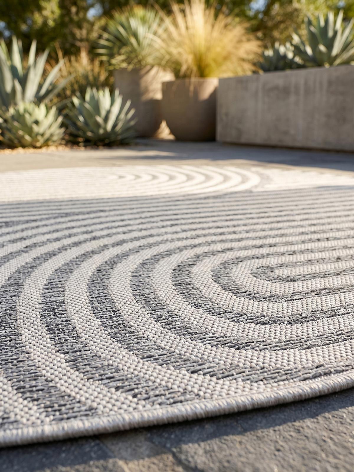 TEPPICH Outdoor VENTOUX in Grau, im Boho-Stil, Ø 200 cm - Grau, Textil (200/200cm) - KADIMA DESIGN