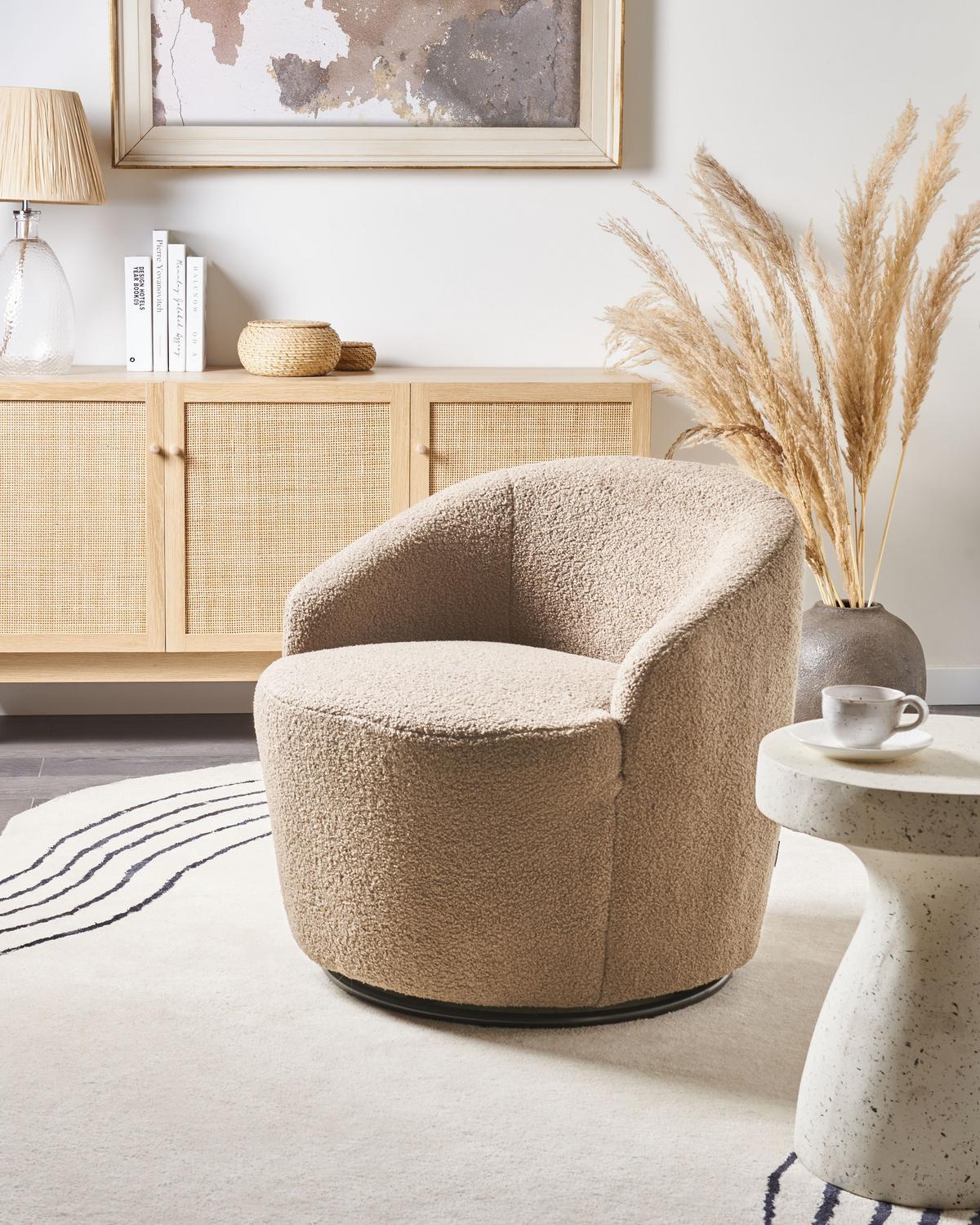 DREHSESSEL Taupe Davik - Taupe/Schwarz, Textil (62/67/63cm) - Beliani