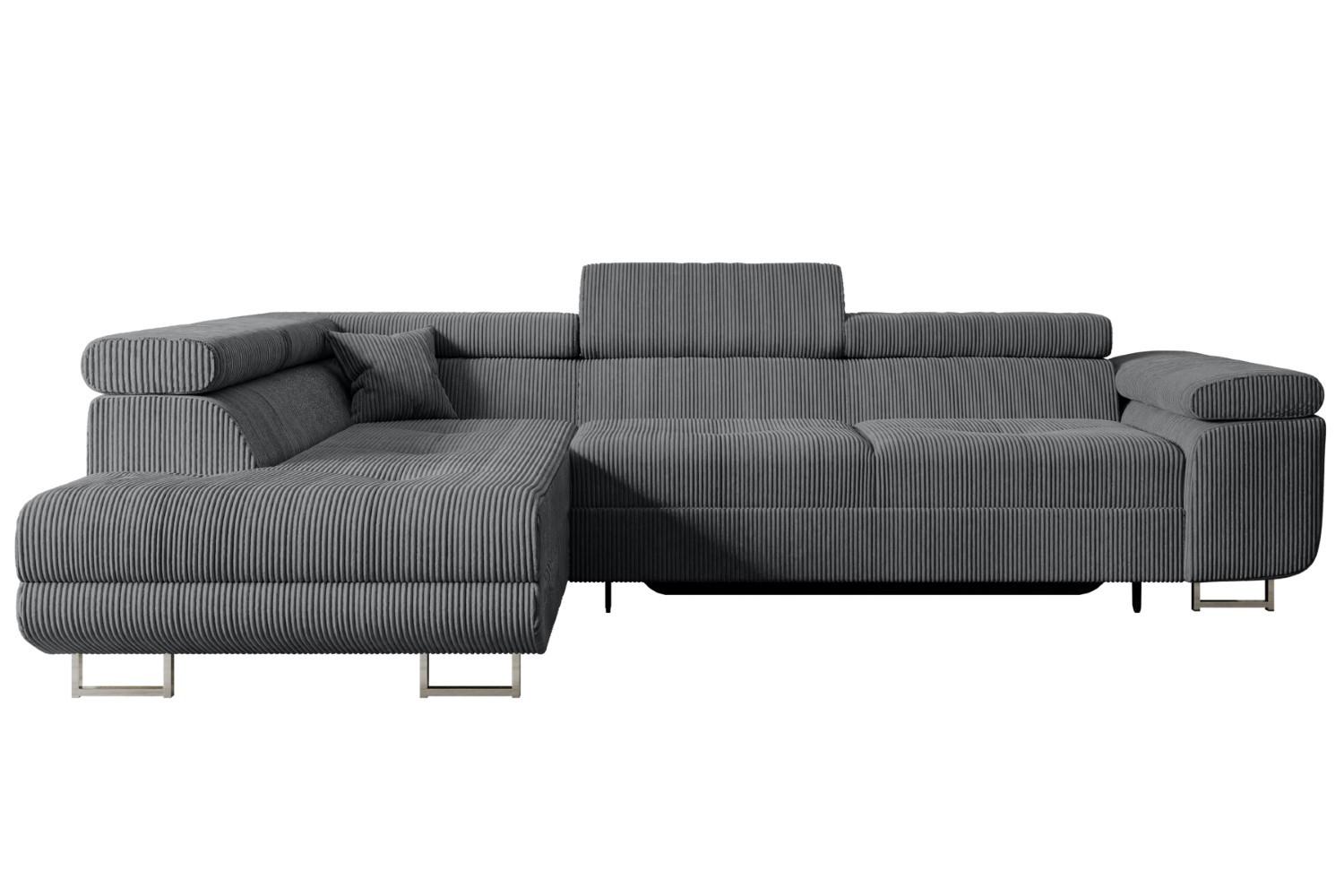ECKSOFA mit Schlaffunktion und Bettkasten GUSA-L 272x202x107 cm Grau Cord - Dunkelgrau/Silberfarben, Holzwerkstoff/Textil (202/272cm) - ALTDECOR