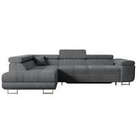ECKSOFA mit Schlaffunktion und Bettkasten GUSA-L 272x202x107 cm Grau Cord - Dunkelgrau/Silberfarben, Holzwerkstoff/Textil (202/272cm) - ALTDECOR