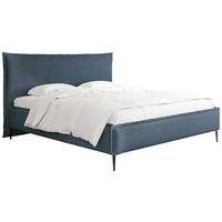 POLSTERBETT Pillow Rise mit Bettkasten, Lattenrost & hohen Metallfüßen in Dunkelblau Chenille 200x200 cm - Birkefarben/Schwarz, Holz/Holzwerkstoff (200/200cm) - WFL GROUP