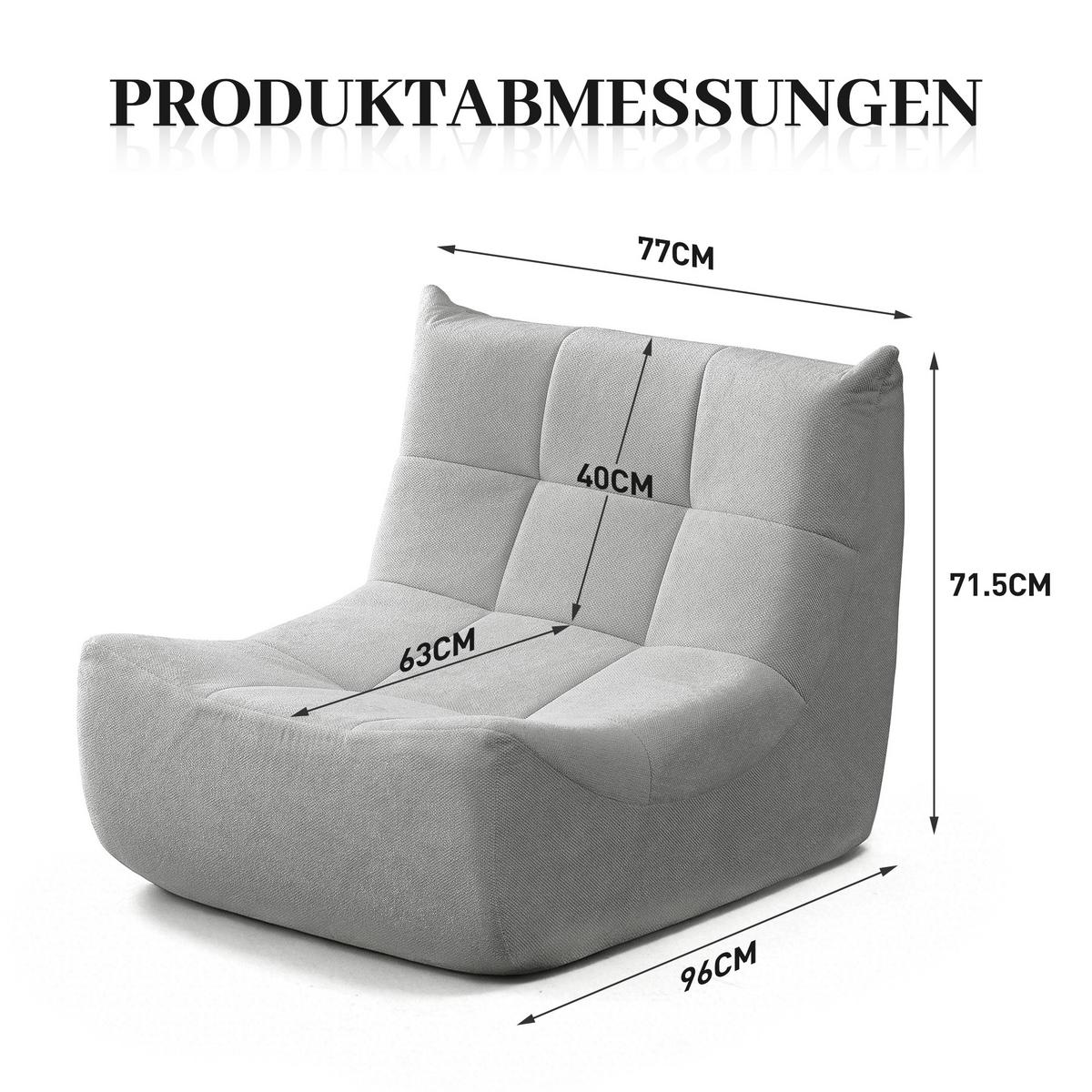 SITZSACK chenille grau togo stil & memory foam - Grau, Textil (76/67/98cm) - Urban Meuble