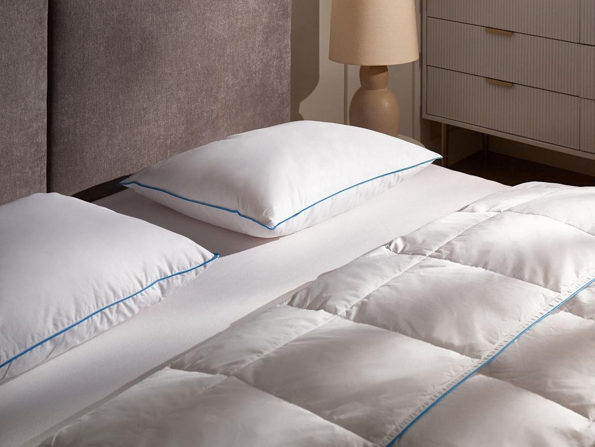 KOPFKISSEN Weiß Hoch 50/60 cm Aneto - Blau/Weiß, Naturmaterialien (60/50cm) - Beliani