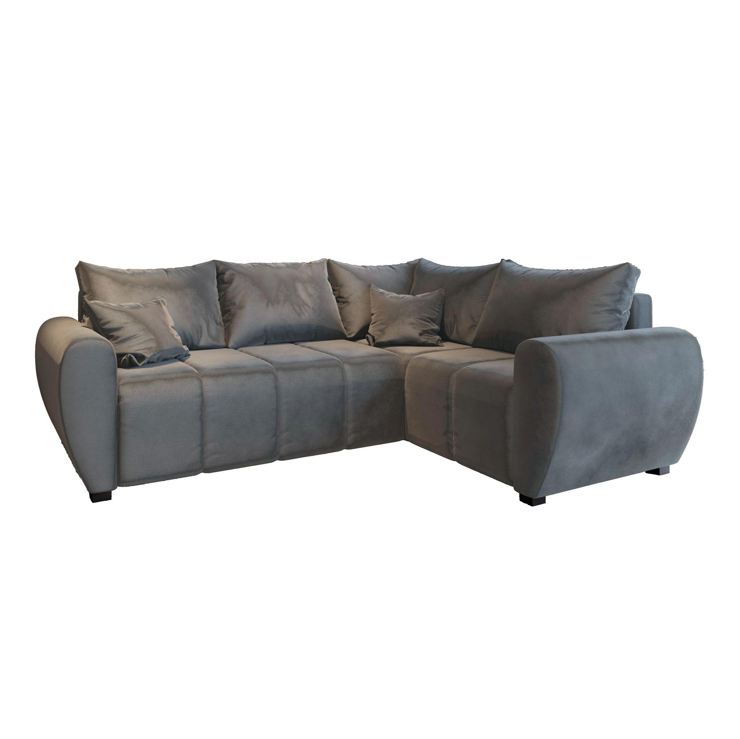 ECKSOFA MADISON L R-S Grau Plüsch-Stoff mit Schlaffunktion - Schwarz/Grau, Holz/Kunststoff (235/175cm) - MASSENO