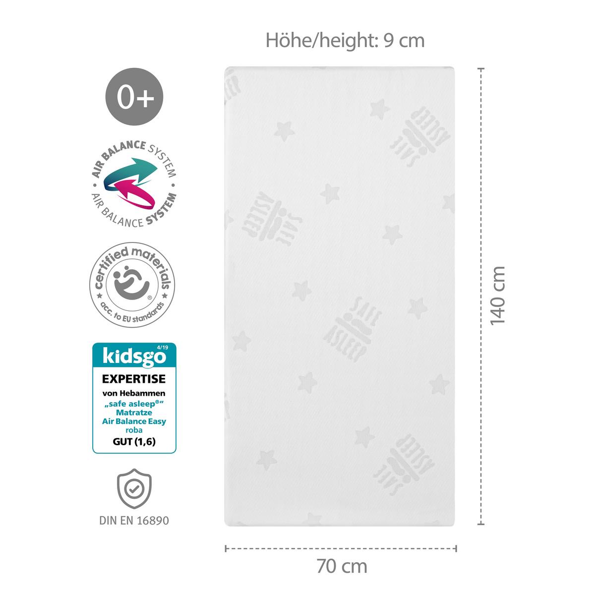 BABYBETT mit Matratze Easy Sleep 70 x 140 cm - Weiß, Holzwerkstoff/Textil (70/140cm) - Roba