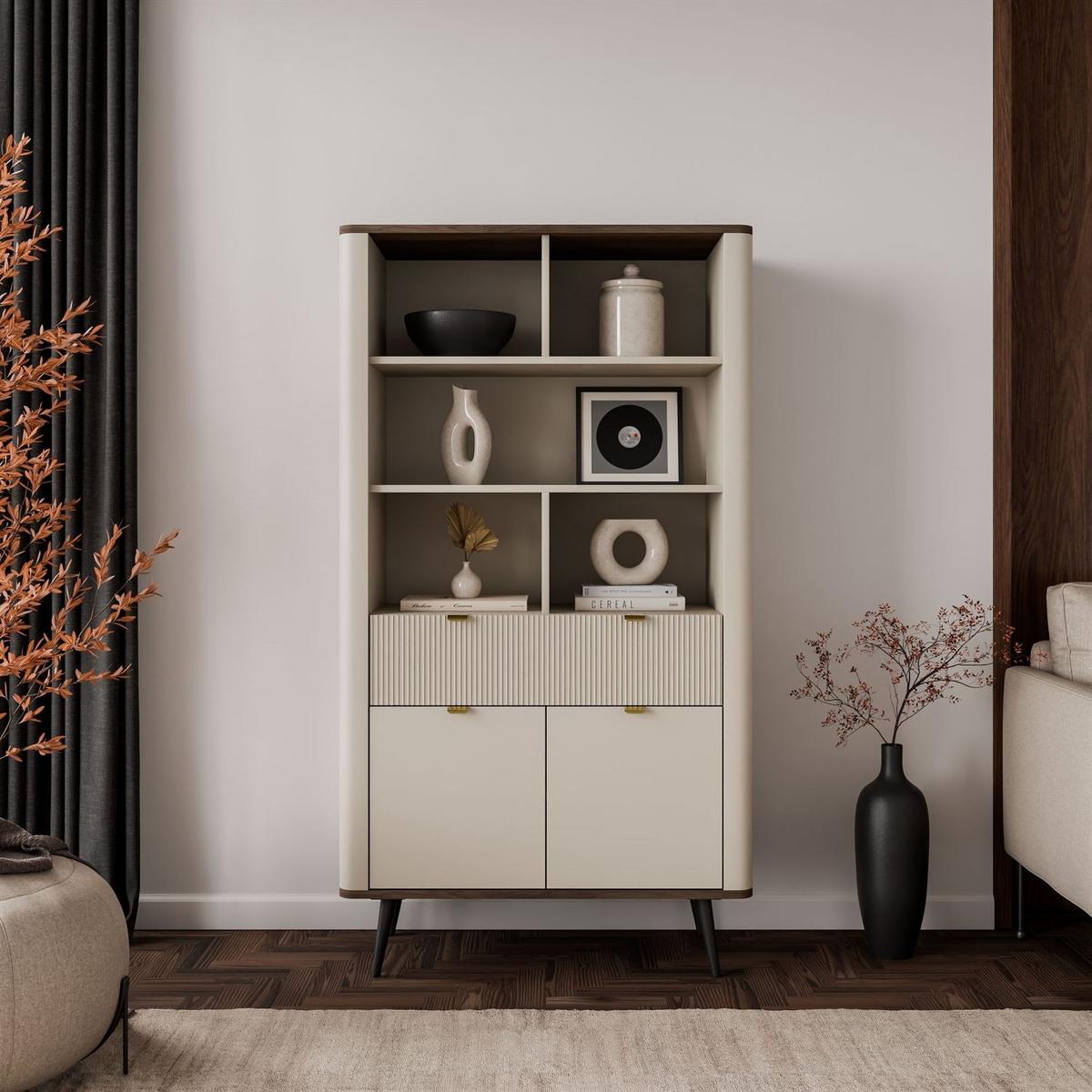 REGAL AUTUMN 2D1S mit Schublade, Kaschmir / Nussbaum - Beige, Holzwerkstoff (90/163/40cm) - Lookway