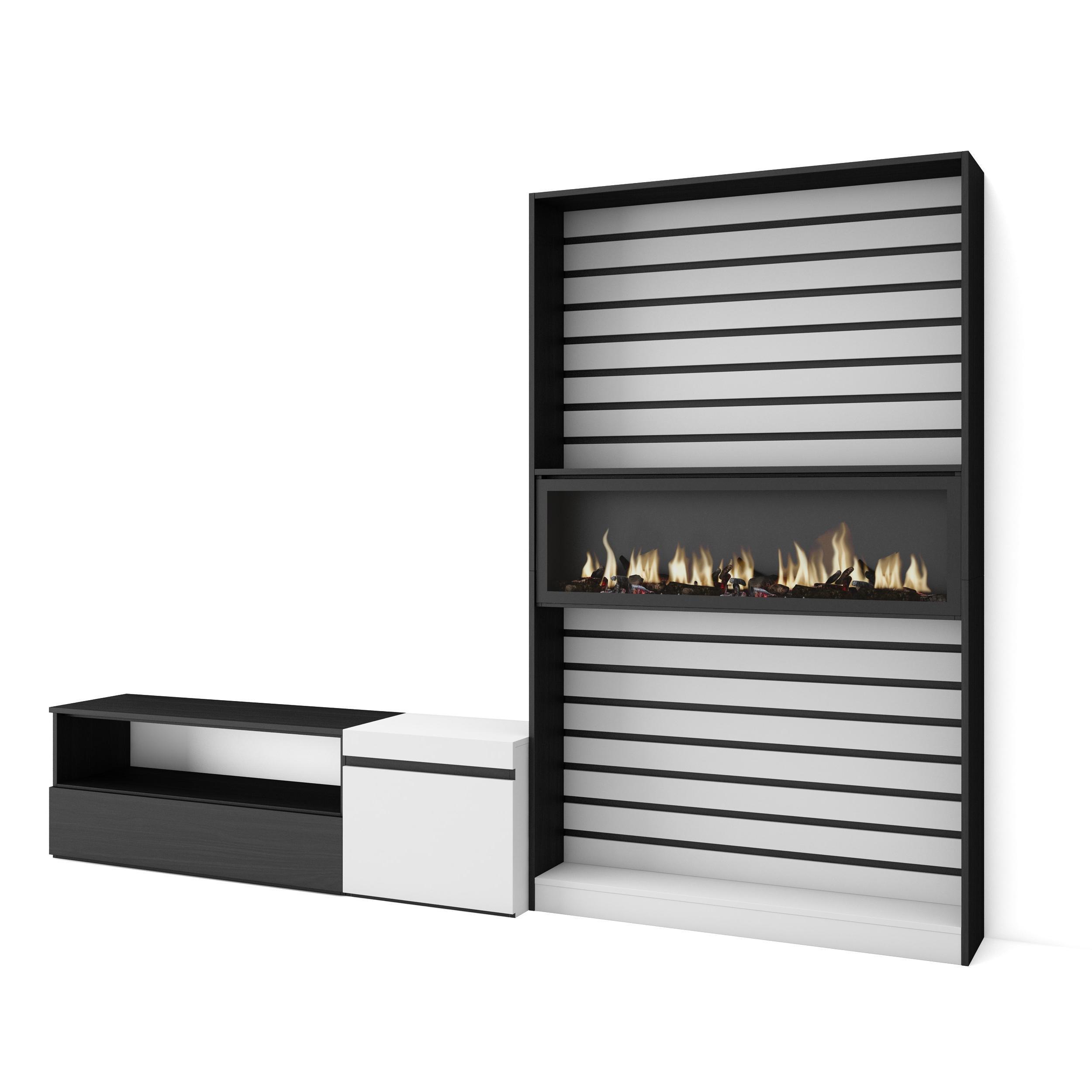 WOHNWAND Elektrokamin, weiß, schwarz, 260/35/186cm - Multicolor/Schwarz, Holzwerkstoff (260/186/35cm) - Skraut Home