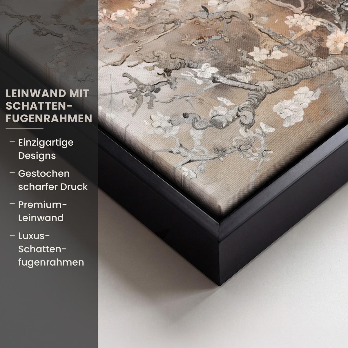 LEINWAND Bilder mit Rahmen - Mandelblüte - Kunst - Van Gogh - Beige - Abstrakt - 20x20 - Braun, Textil (20/20cm) - MuchoWow
