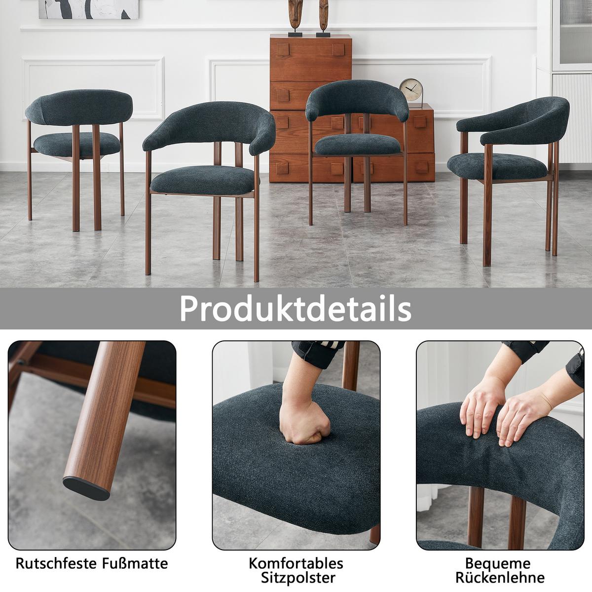 ESSZIMMERSTUHL 4ER-SET aus Stoff in Schwarz, mit Metallbeinen und Fass-Design - Schwarz, Textil (60/80.5/57.5cm) - Urban Meuble