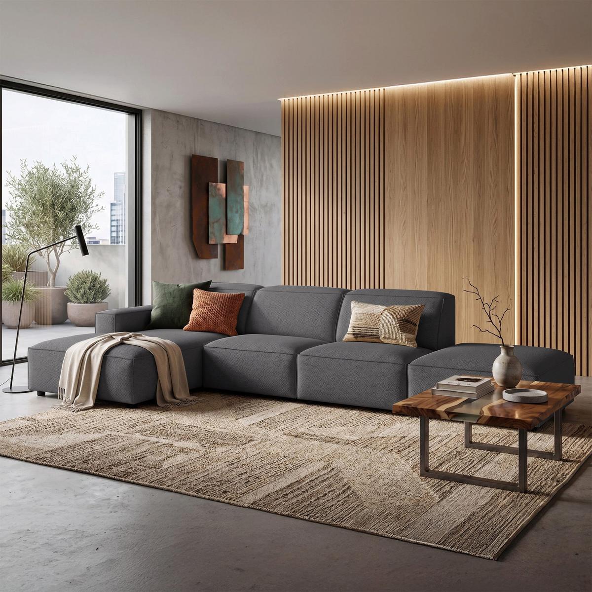 ECKSOFA Sellmo 344 cm - Dunkelgrau/Schwarz, Kunststoff/Textil (350/166cm) - Selsey