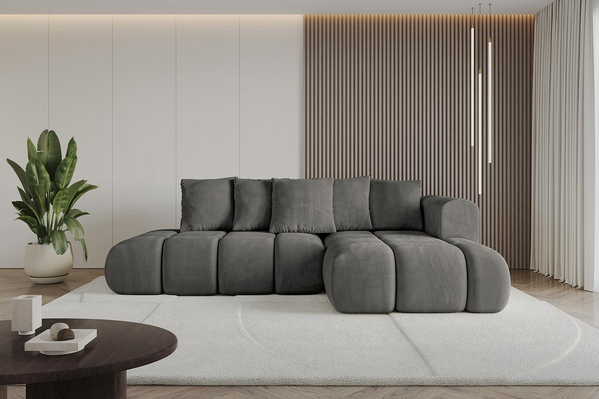 ECKSOFA Ottomane Rechts CLOUD-L-v1 280x185x90 Dunkelgrau Velours - Dunkelgrau, Holzwerkstoff/Kunststoff (185/280cm) - ALTDECOR