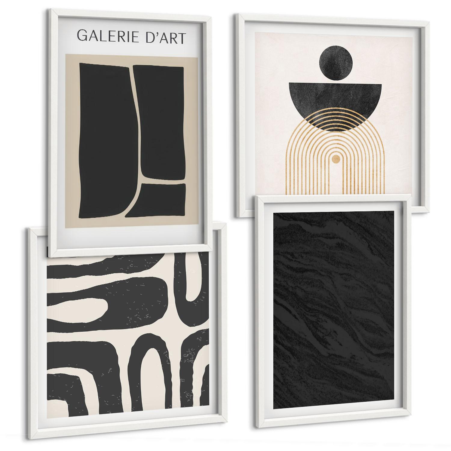 BILDER SET 4er Set - 50x50 cm & 40x60 cm Weißer Rahmen - Abstrakte Marmorformen - Weiß, Kunststoff (50/50cm) - TULUP