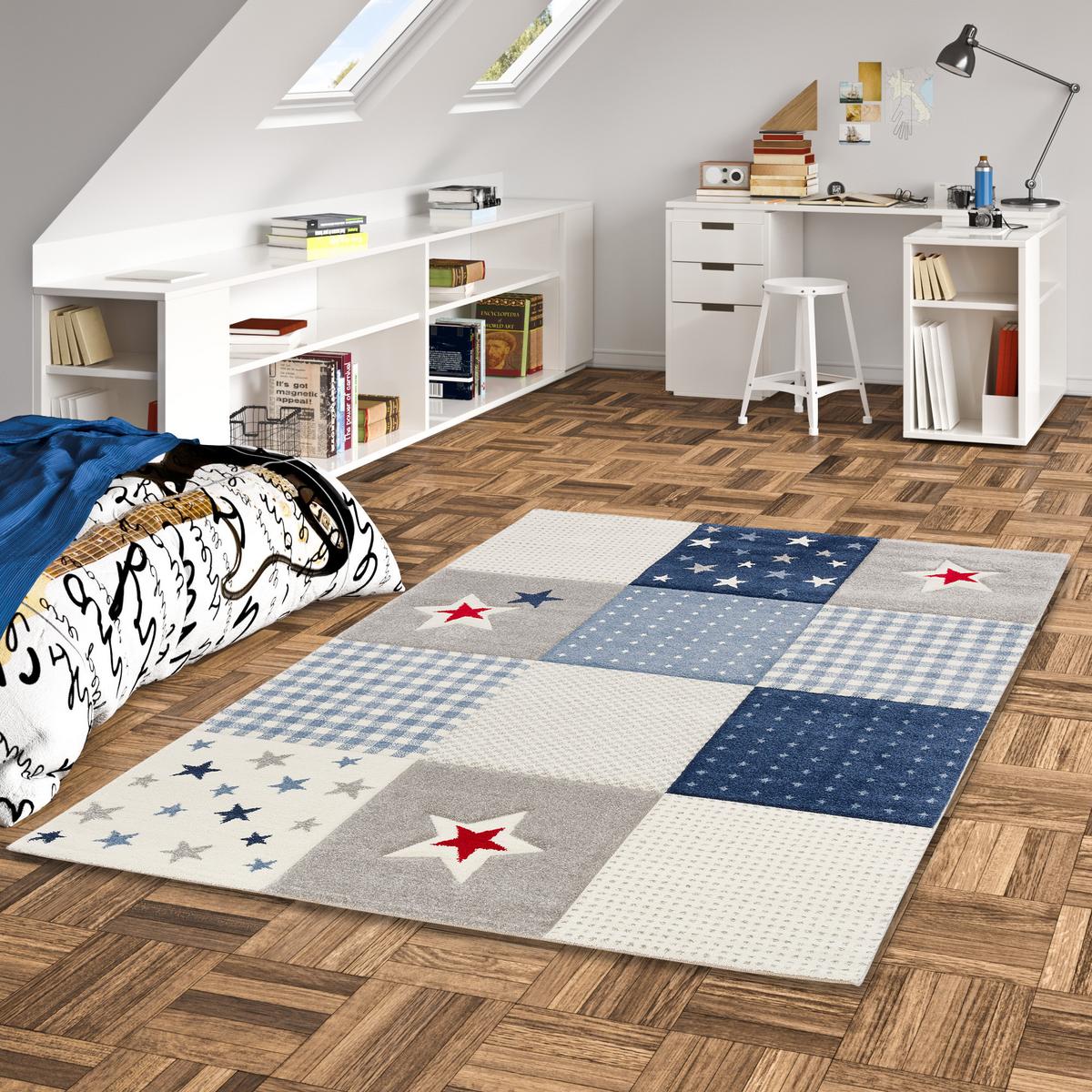 KINDER TEPPICH MAUI KIDS KARO STERNE - Blau, Textil (120/170cm) - Pergamon