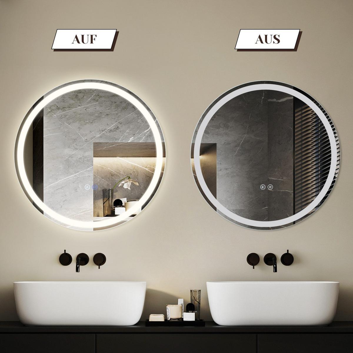 BADEZIMMERSPIEGEL Mainz mit LED-Leuchte Ø70 cm - Weiß, Glas (70/2.5/70cm) - Nettlife