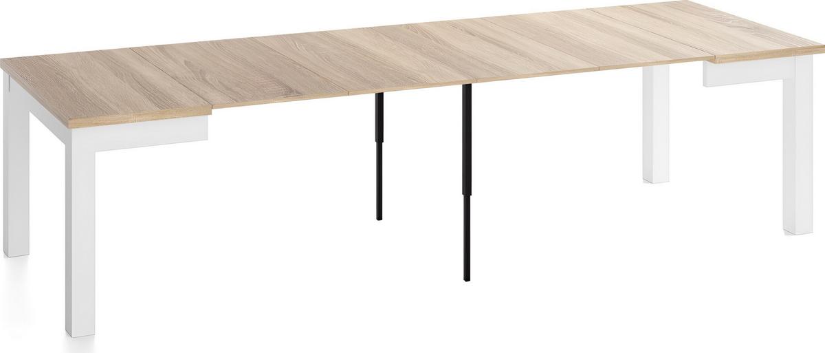 ESSTISCH Toren Weiß ausziehbar verlängerbar quadratisch, Eiche Sonoma Hellbraun 80-280/80/76.5 cm - Weiß/Sonoma Eiche, Holz/Holzwerkstoff (80/280/76.5cm) - WFL GROUP