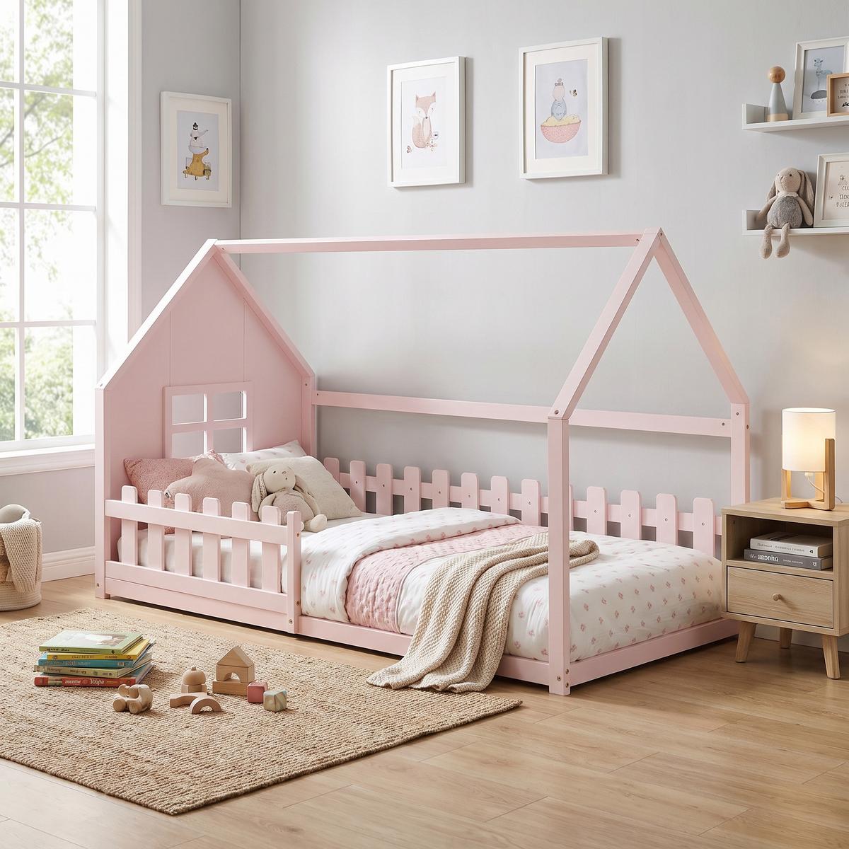 KINDERBETT 90x200 kinderbett rosa kiefer - Pink, Holz (90/200cm) - Urban Meuble