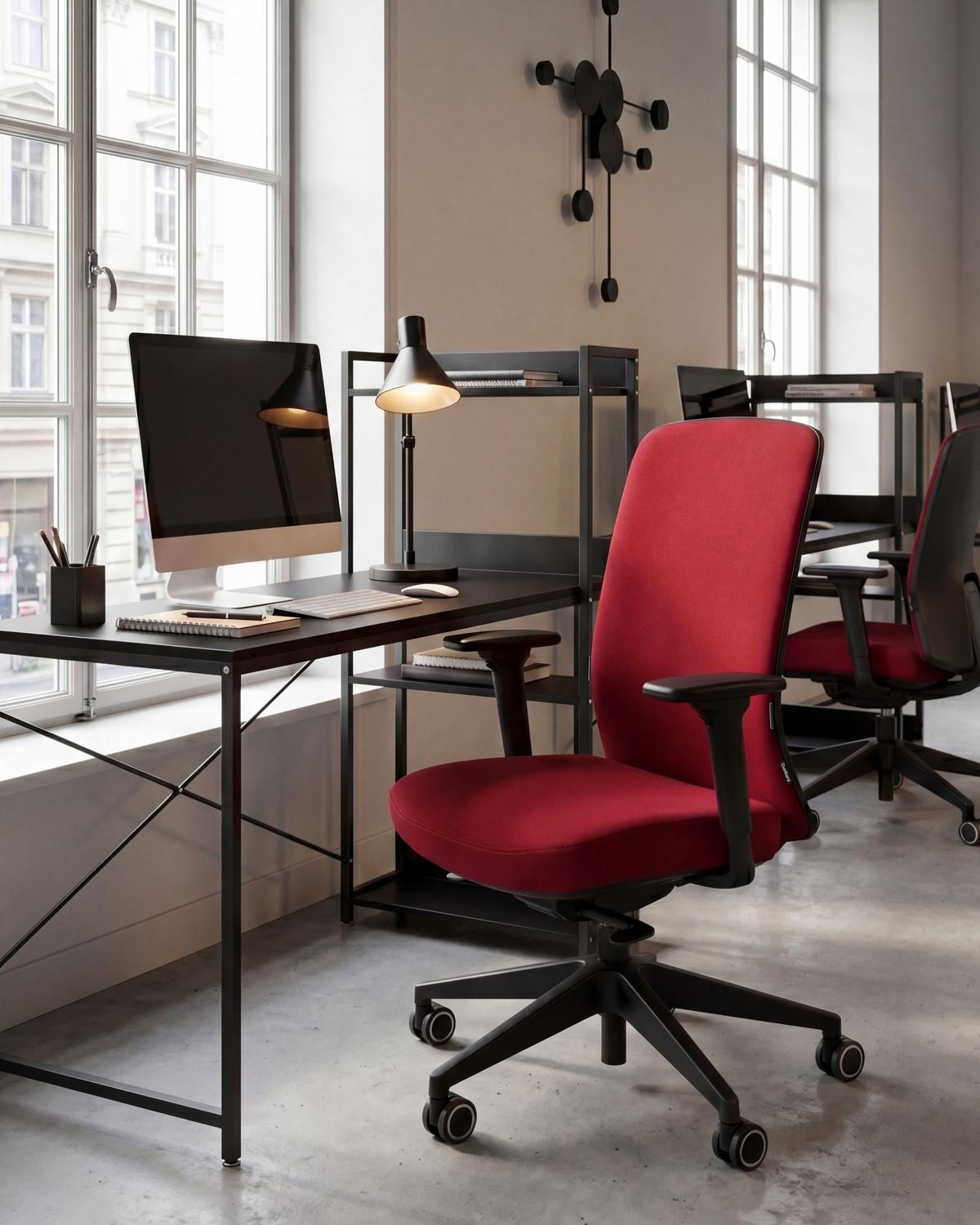 BÜROSTUHL Stoff Dunkelrot Kamilon - Rot/Schwarz, Textil (60/98/65cm) - Beliani