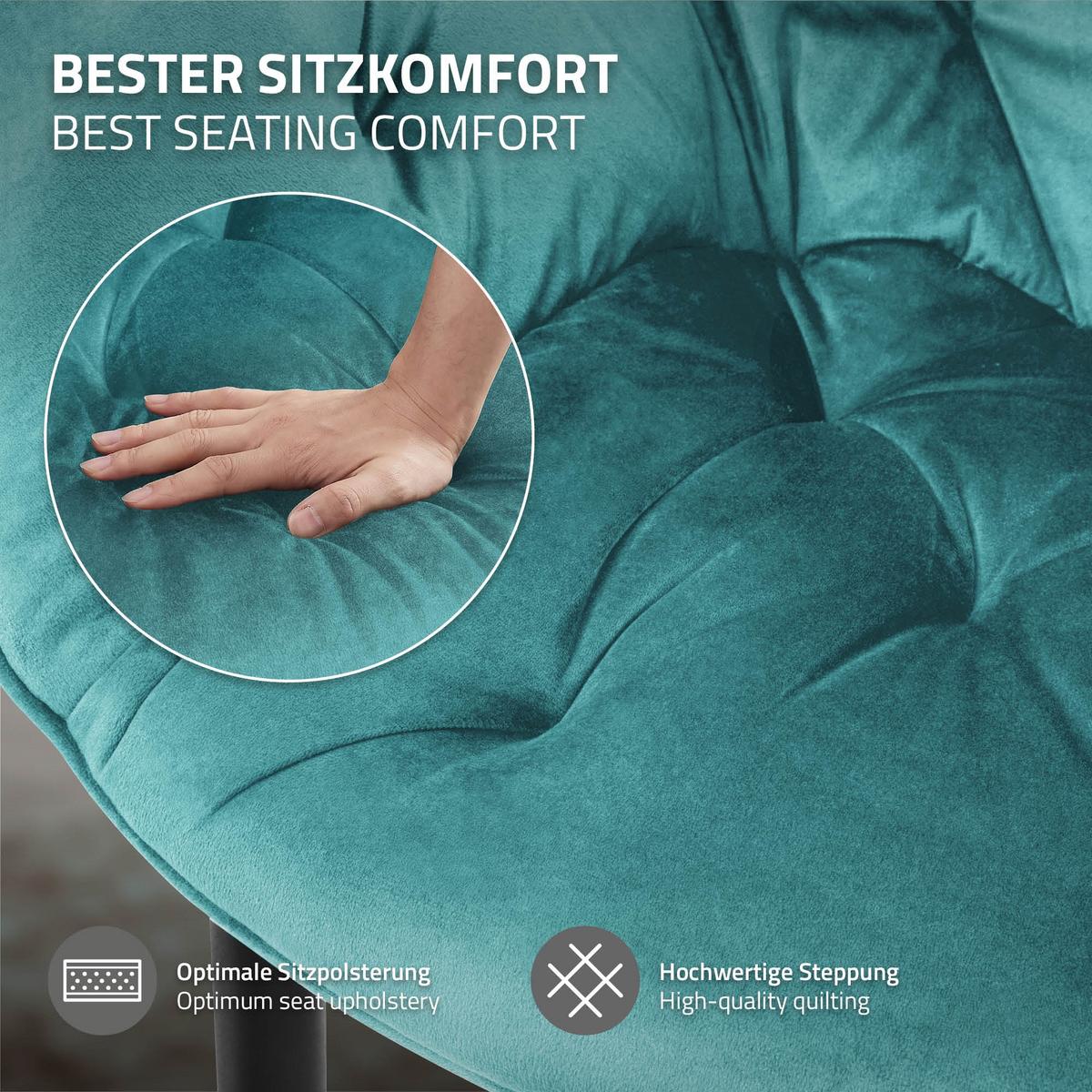 ESSZIMMERSTÜHLE 4er Set Petrol Samt - Blau/Schwarz, Metall (67/83/59cm) - ML-DESIGN