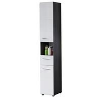 HOCHSCHRANK weiß Hochglanz, grau Rauchsilber 30 cm, Badschrank wechselbarer Türanschlag - Weiß Hochglanz/Silberfarben, Holzwerkstoff/Kunststoff (30/182/31cm) - Top.Furn