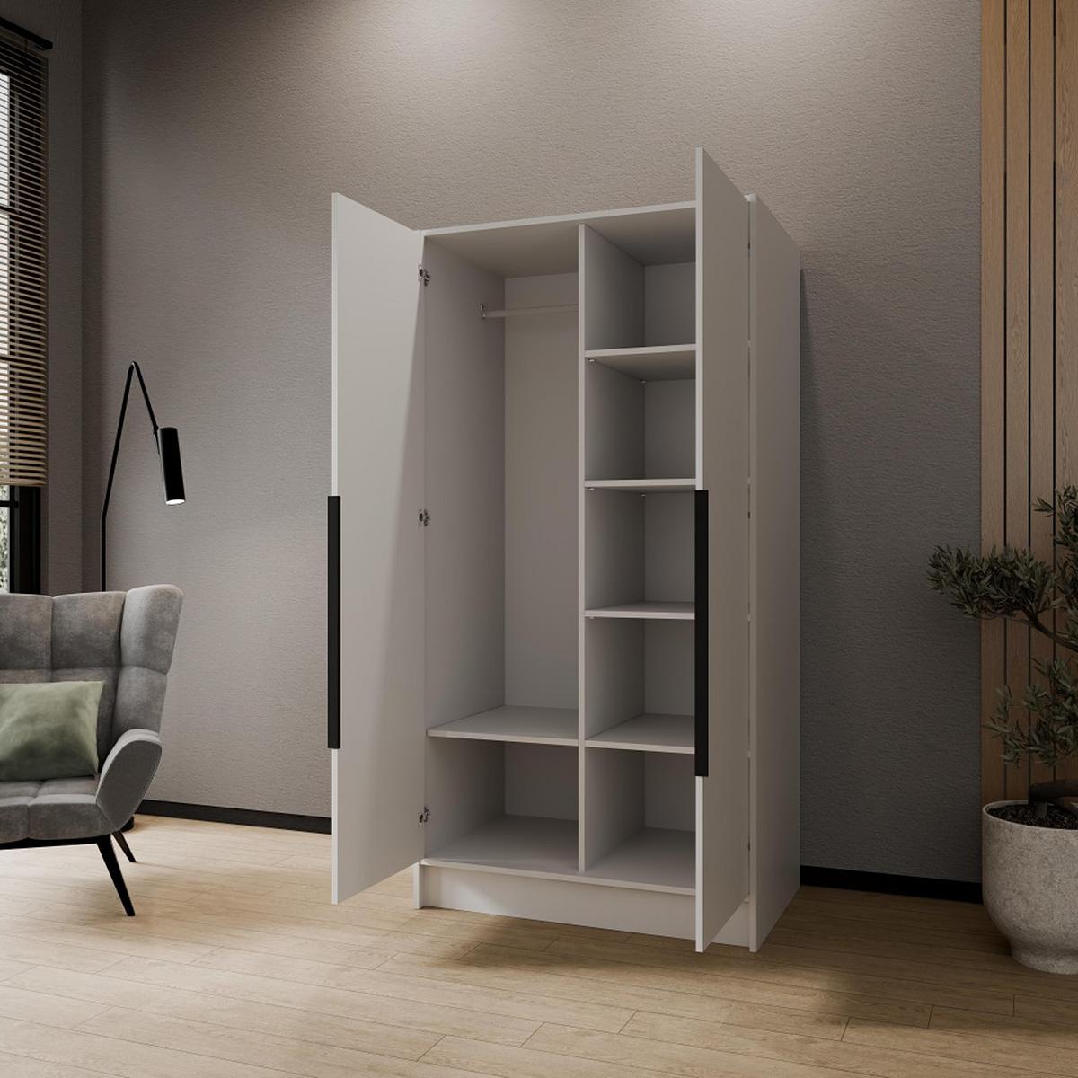 DREHTÜRENSCHRANK Pavia ohne Spiegel, Weiß mit mit schwarzen Griffen, 100 cm - Weiß, Holzwerkstoff (100/200/51cm) - Beautysofa