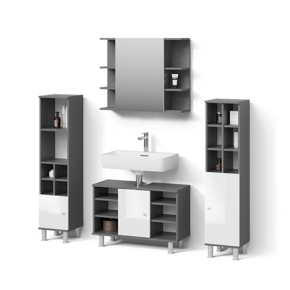 BADMÖBEL-SET Fucino Anthrazit 4 Teile, mit Midischränke - Anthrazit, Holzwerkstoff (80/54/32cm) - Livinity®