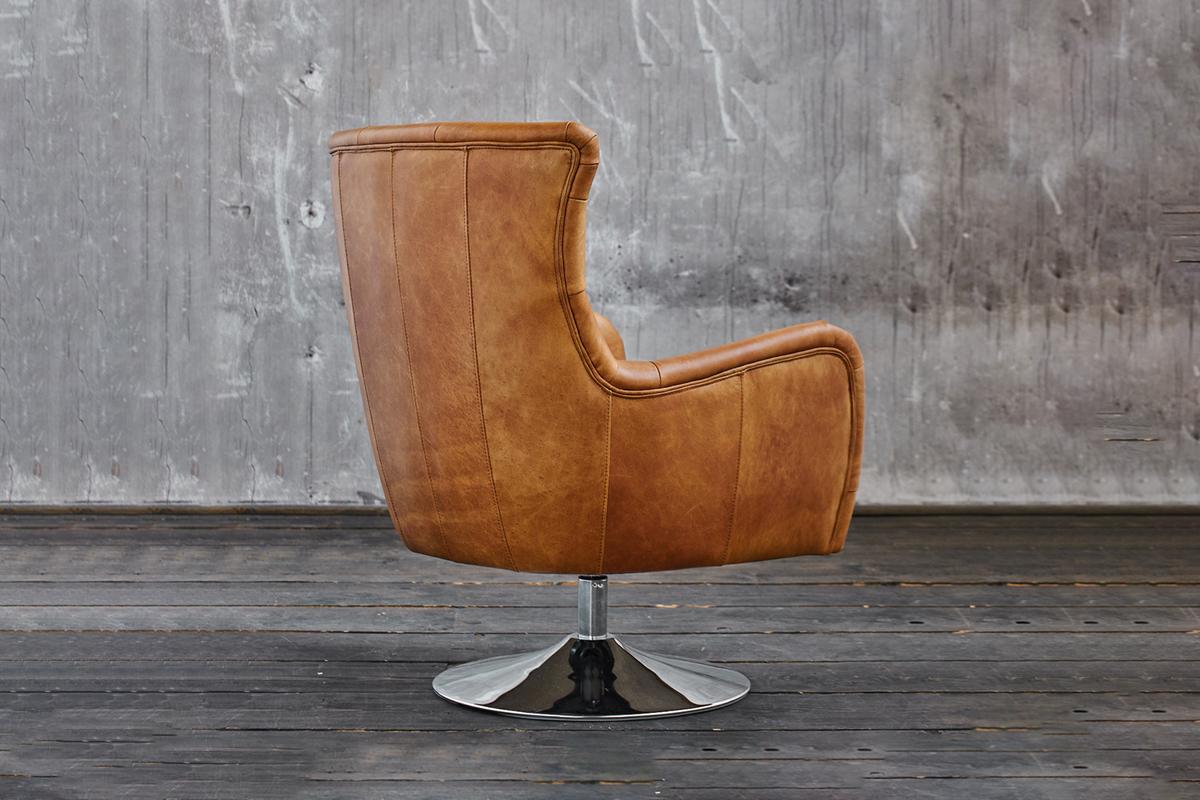 SESSEL RELEXA Braun Leder Drehbar (180°) - Silberfarben/Braun, Leder/Metall (69/95/77cm) - KAWOLA