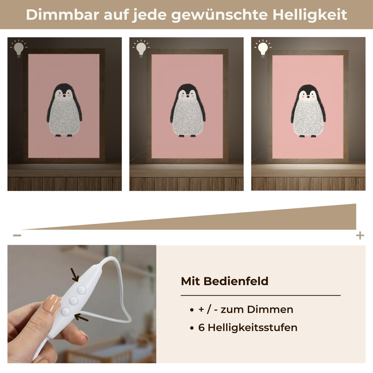 NACHTTISCHLAMPE Pinguin - Punkte - Minimalistisch - Rosa 20x30 cm - Rosa, Holzwerkstoff (8/20/30cm) - OnlyWow