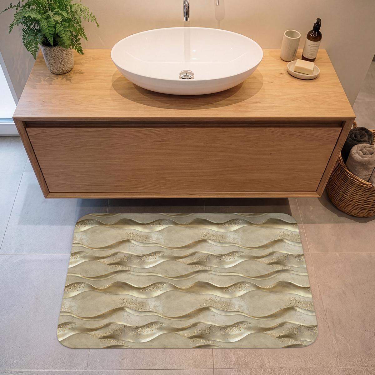 BADEMATTE Wellen - Muster - Gold 90x60 cm - Messingfarben, Textil (90/60cm) - OnlyWow