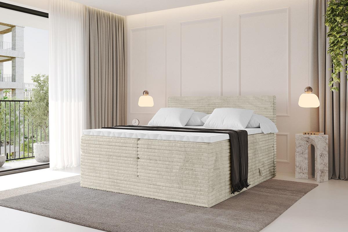 BOXSPRINGBETT mit Matratze H3|H4 und Lattenrost - TOLO KING-v1 120x200 Cord - Creme - Champagner, Holzwerkstoff (120/200cm)