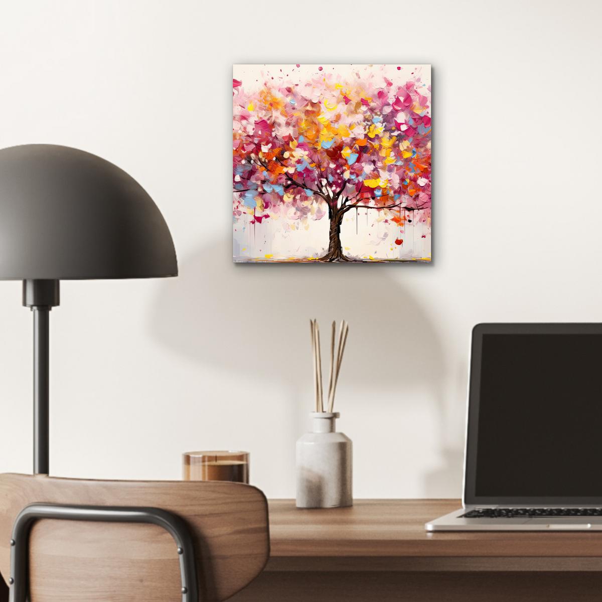 METALLBILD Aquarell - Baum - Kunst - Abstrakt 20x20 cm - Multicolor, Metall (20/20cm) - MuchoWow