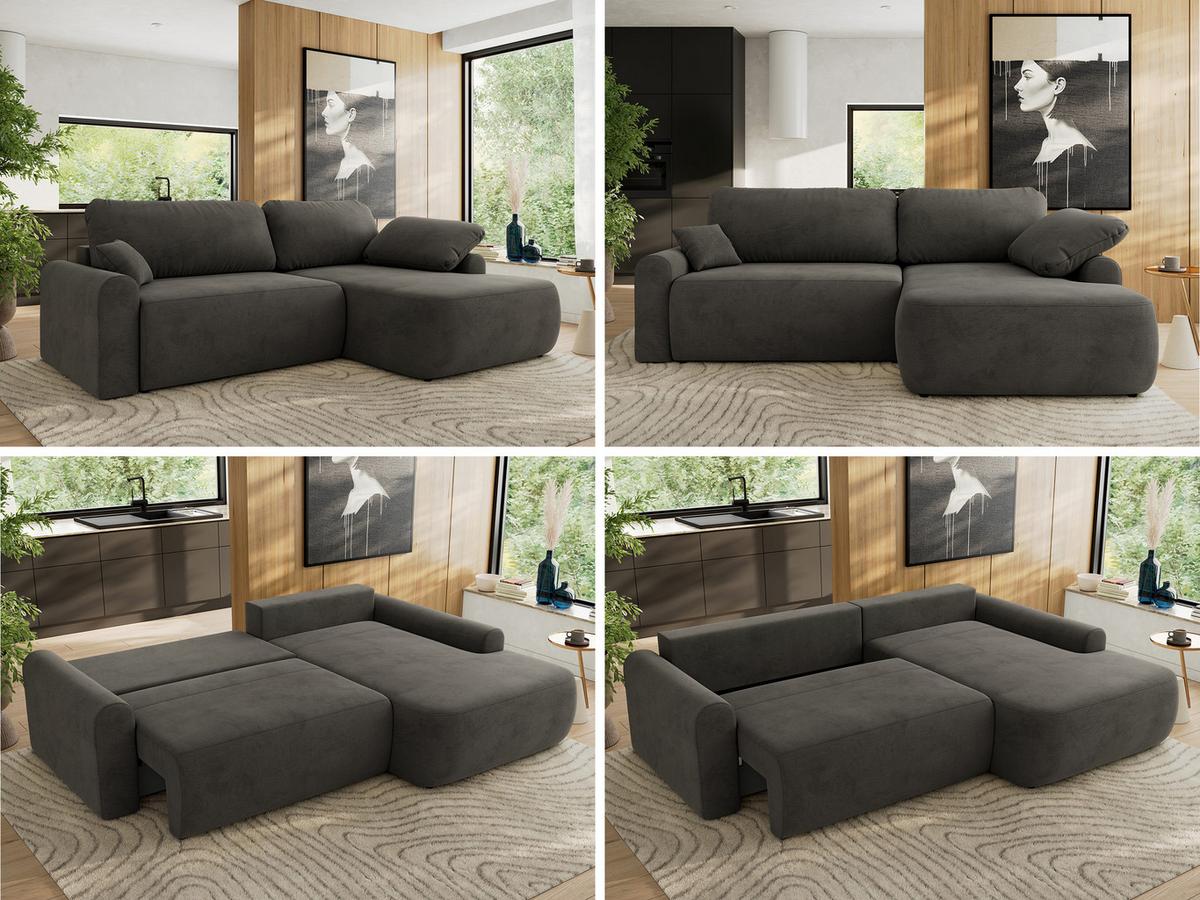 ECKSCHLAFSOFA CUBO L Dunkelgrau Velvet - rechts - Dunkelgrau/Schwarz, Kunststoff/Textil (187/273cm) - MKS
