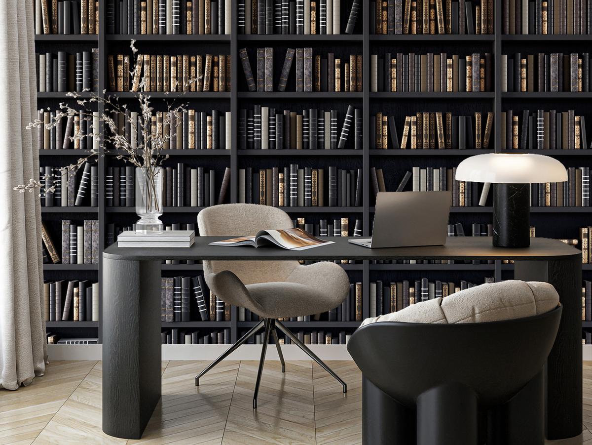 FOTOTAPETE für Büro Bücherregale Bibliothek Literatur 200x140 - Beige/Creme, Papier (200/140cm) - Muralo