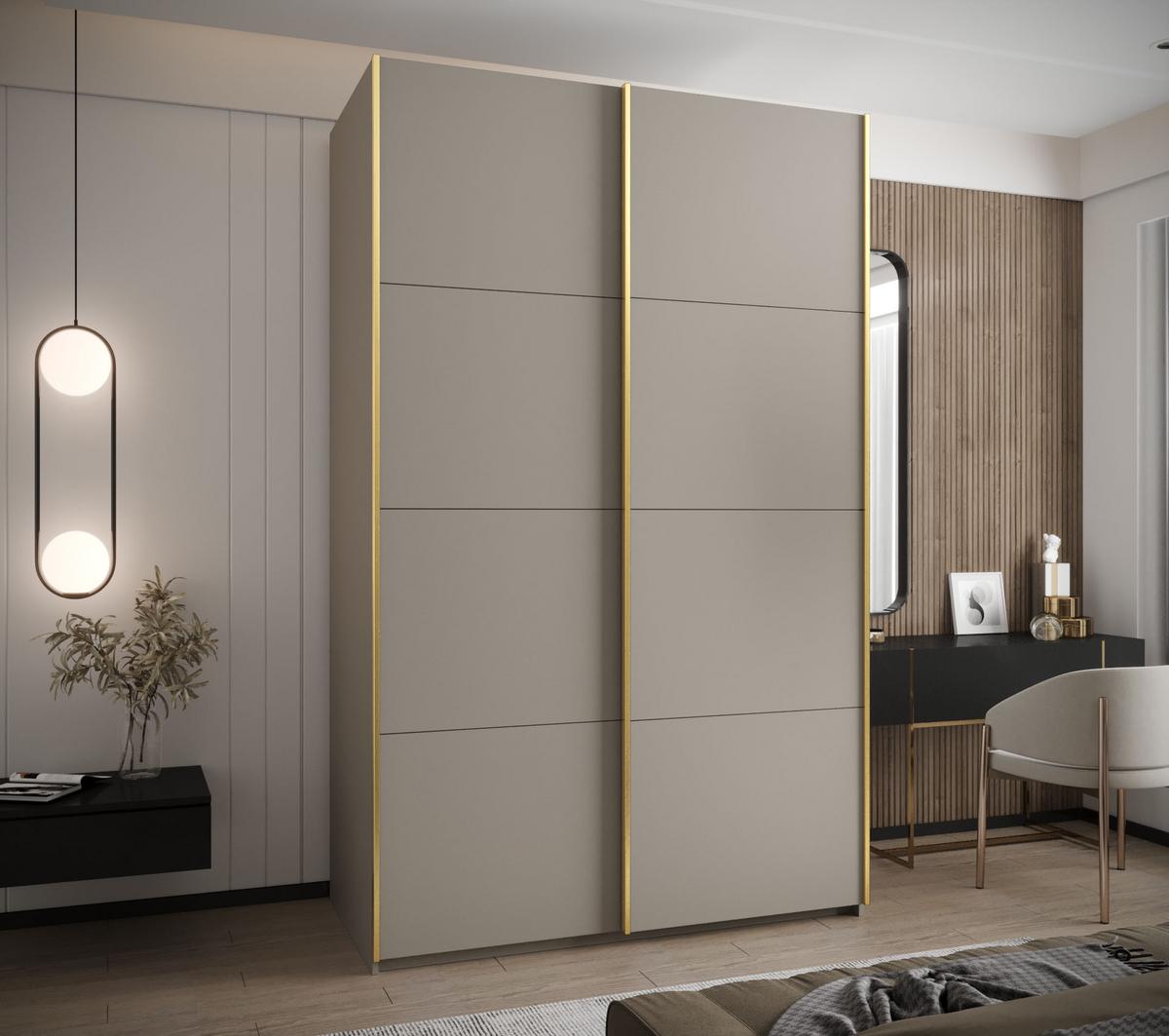SCHWEBETÜRENSCHRANK 245,5/150/64 2-türig - Kaschmir/Goldfarben, Holz/Metall (150/245/64cm) - Abiks Möbel