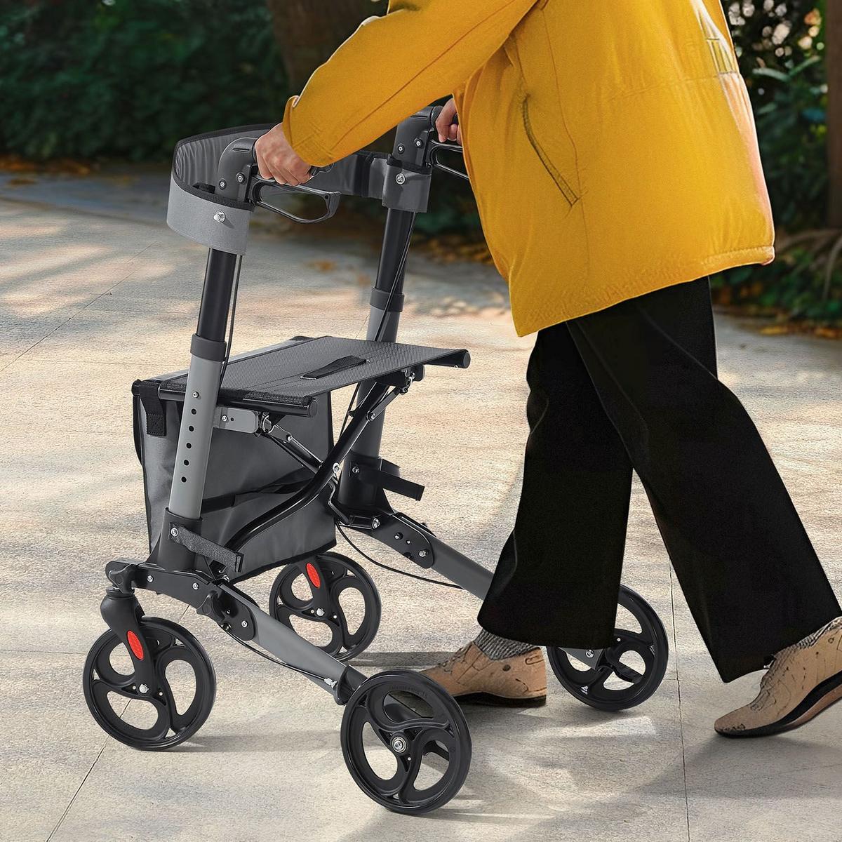 ROLLATOR Vital grau klappbar mit Sitzfläche & Einkaufstasche - Grau, Metall (63/80/68cm) - Juskys