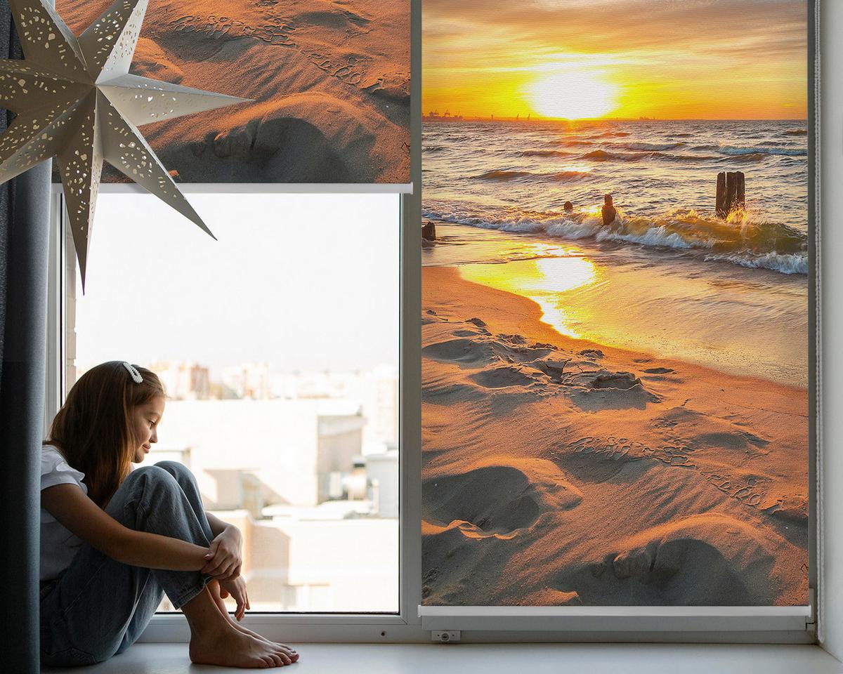 INNENROLLO - Fensterrollo - Rollo - 80x180 cm - Sonnenuntergang - Hellblau, Kunststoff (80/180/0.5cm) - TULUP