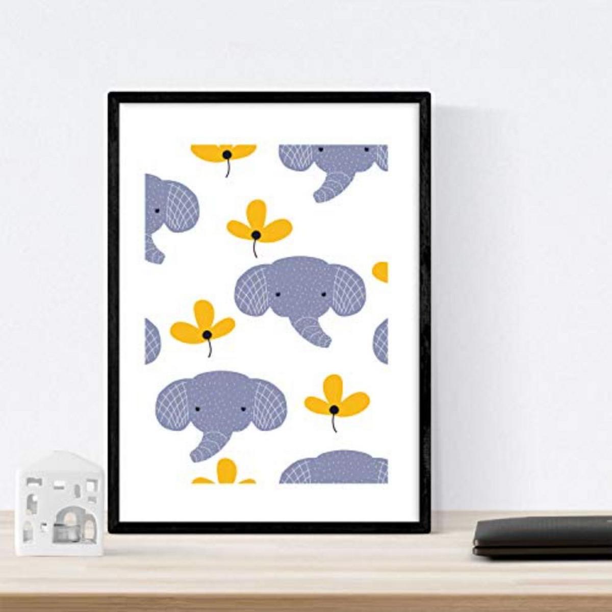 POSTER Set mit 4 Tiere bebe A3 Schwarzer Rahmen - Schwarz, Papier (29.7/3cm) - Nacnic