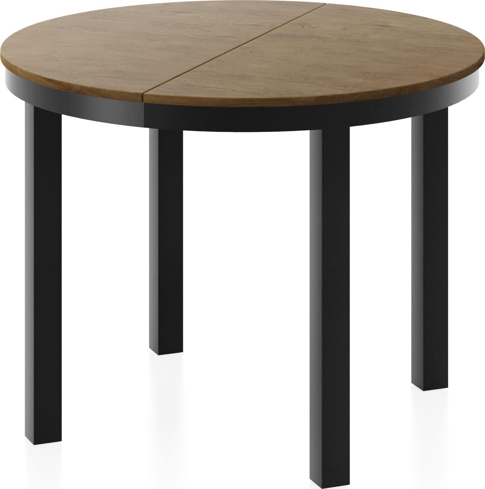 ESSTISCH Corin Schwarz runder ausziehbarer, Lefkas Eiche 100-176/100/76 cm - Alteiche/Schwarz, Holzwerkstoff/Metall (100/176/76cm) - WFL GROUP