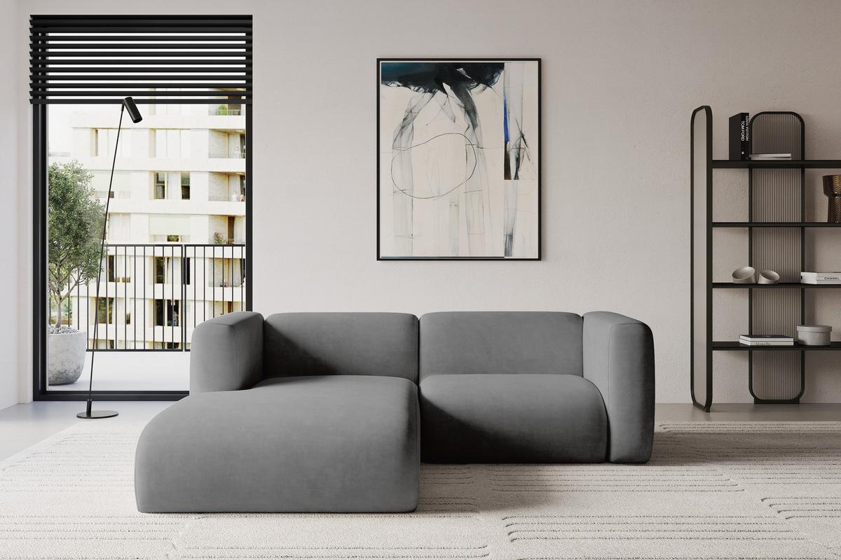 ECKSOFA Ottomane Links MIRA-L1 227x179x89 Grau Velours - Schieferfarben/Schwarz, Holzwerkstoff/Kunststoff (227/179cm) - ALTDECOR