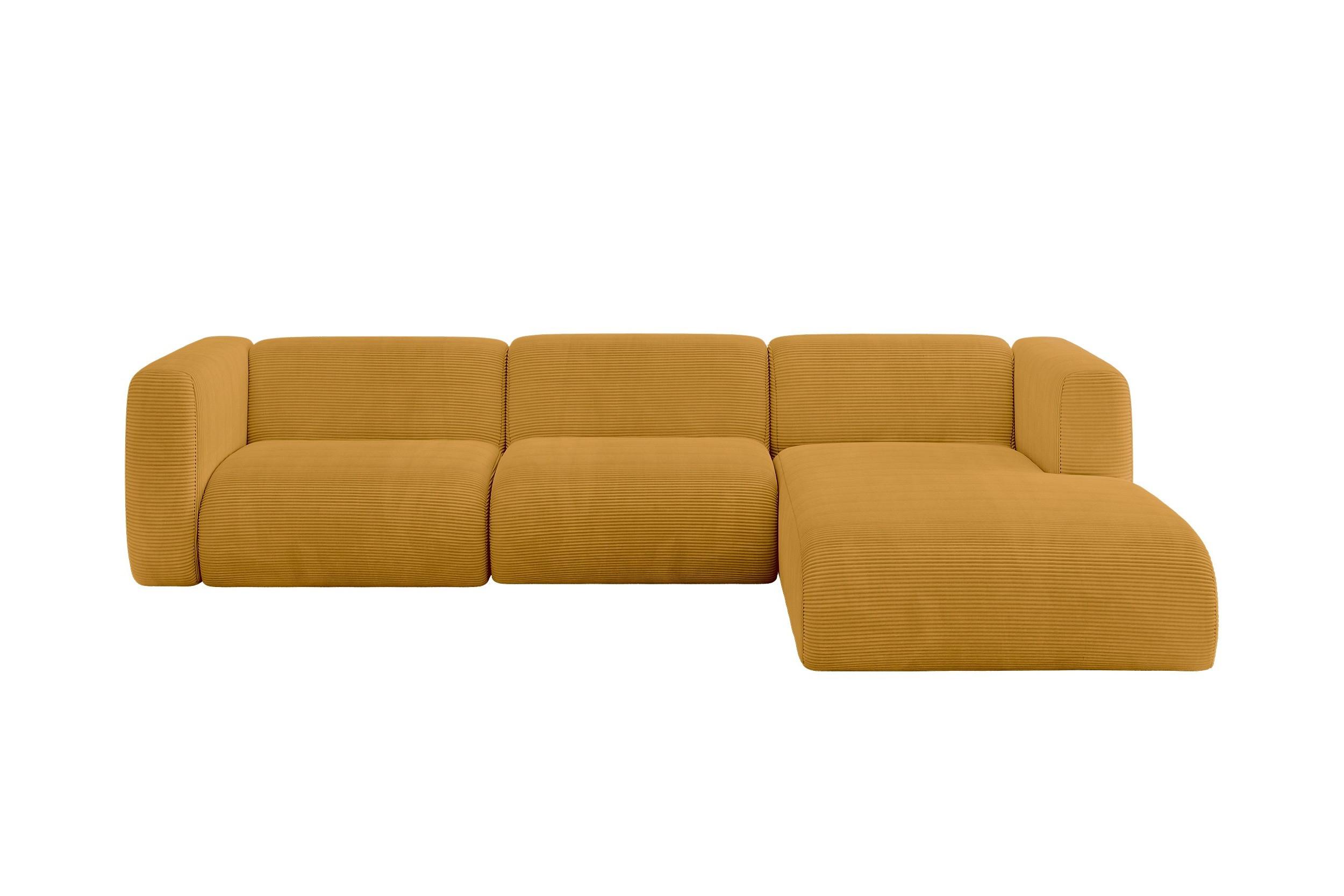 ECKSOFA Ottomane Rechts MIRA-L2 318x179x89 Senfgelb Cord - Currygelb/Schwarz, Holzwerkstoff/Kunststoff (318/179cm) - ALTDECOR