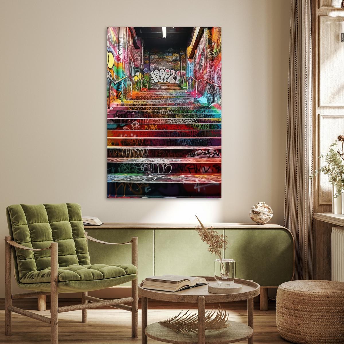 POSTER Treppe - Graffiti - Farben - Kunst Wandbild Schlafzimmer 80x120 cm - Multicolor, Papier (80/120/0.1cm) - MuchoWow