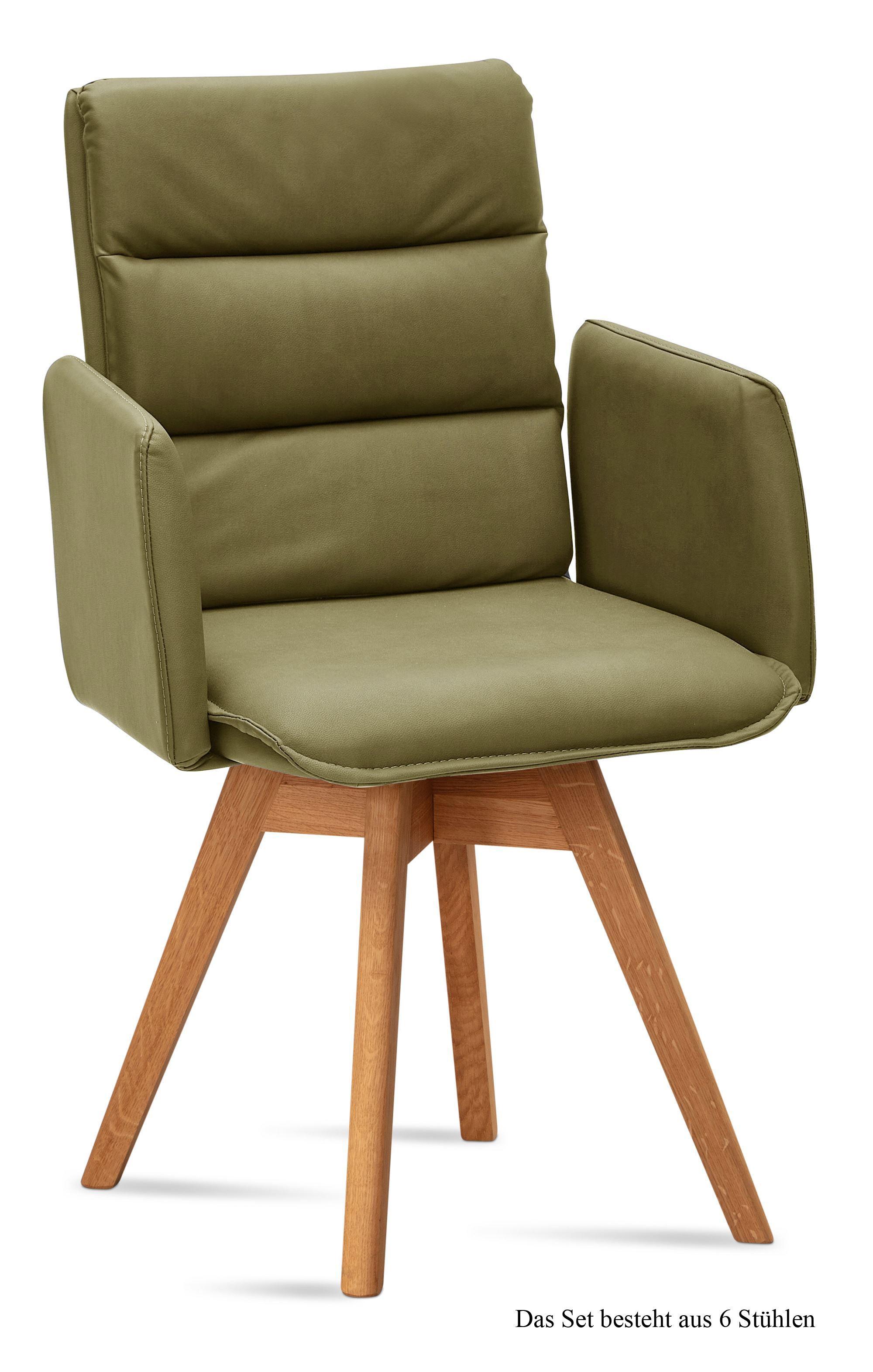 ARMLEHNSTUHL drehbar (6er-Set) Dorri 52x92x60 Eiche geölt/Olivgrün - Eichefarben/Olivgrün, Kunststoff (60/92/52cm) - 58aufmkessel