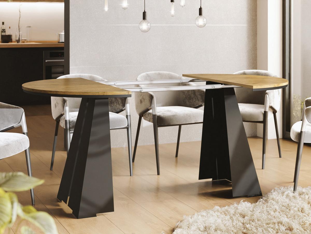 ESSTISCH Kova runder ausziehbarer, Lancelot Eiche 120-200/120/76 cm - Eichefarben/Schwarz, Holzwerkstoff/Metall (120/196/76cm) - WFL GROUP