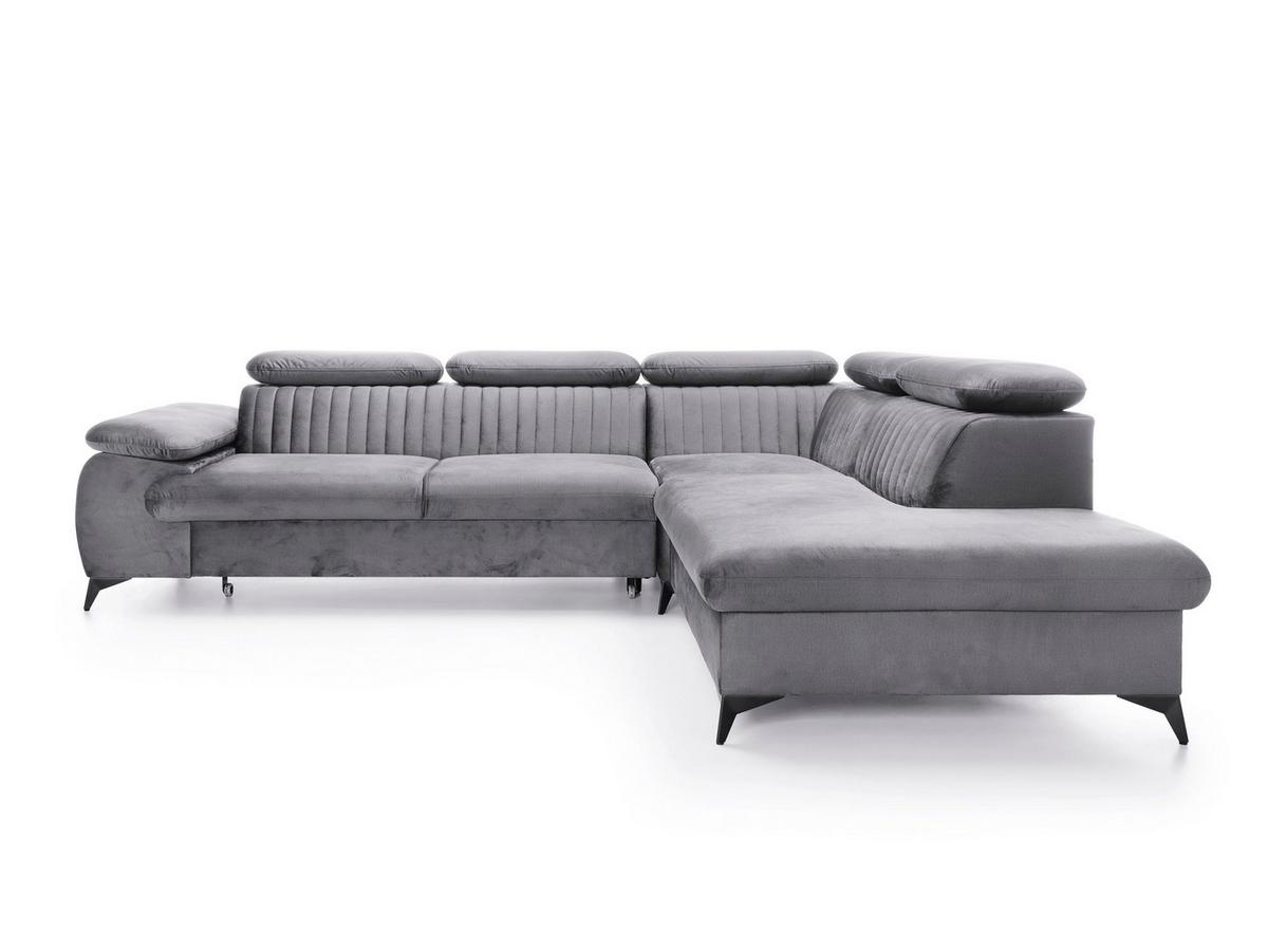 ECKSOFA FIORE Grau Velours-Stoff mit Schlaffunktion - Grau, Holz (275/221cm) - MASSENO